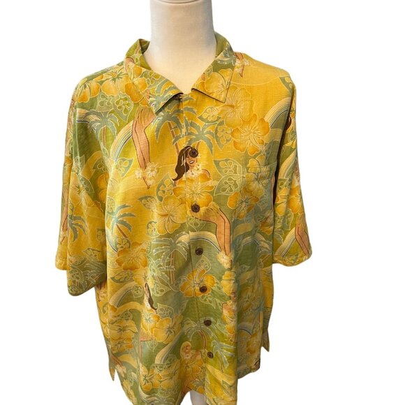 Tommy Bahama Silk Hula Girl Hawaiian Print Shirt Size XL - Picture 1 of 3